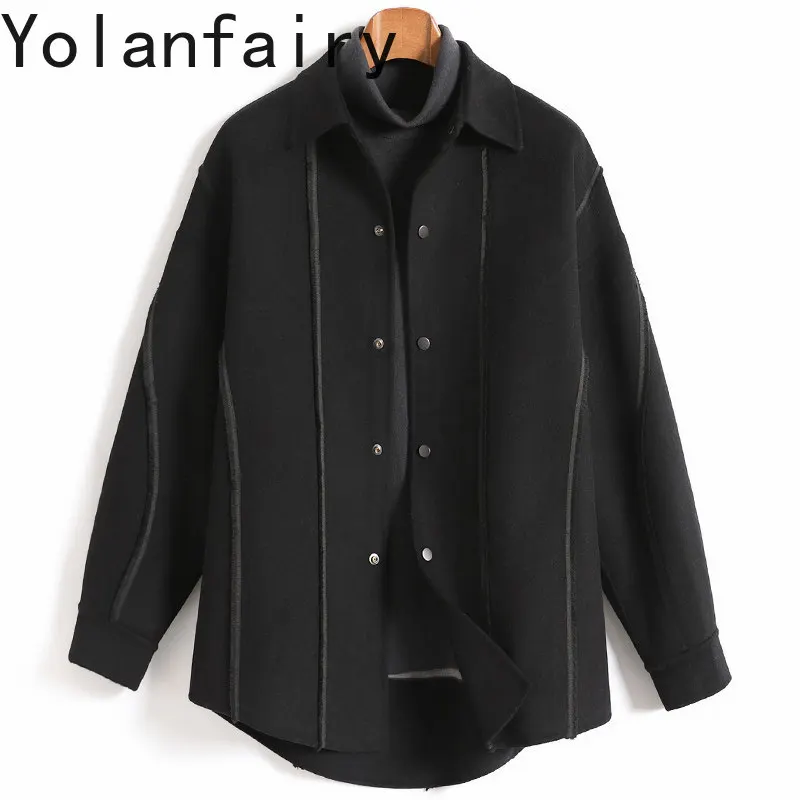 YOLANFAIRY 68.9% Wool Jackets for Man High Quality Double-sided Wool Coat Men Clothing Fashion Loose Blended Coats Jacket 2026