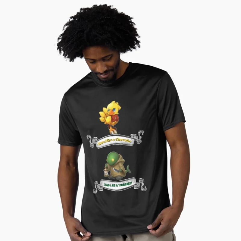 

Run like a chocobo and stab like a tonberry Final Fantasy Gift t shirt for RPG gamer 100% cotton Short Sleeve Graphic clothes
