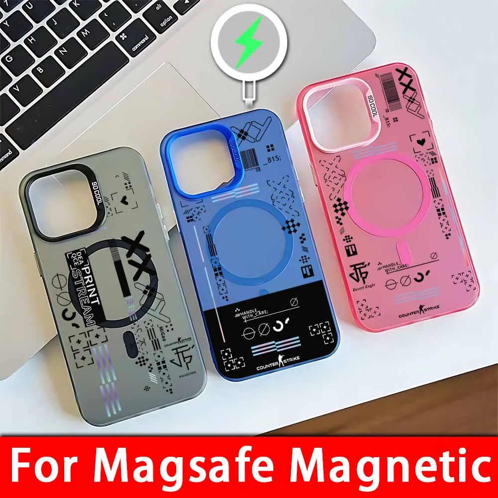 Counter Strike CS GO Magsafe Magnetic Phone Case for IPhone 11 12 13 14 15 16 Pro Max Plus Creative Border Silver Plated Cover