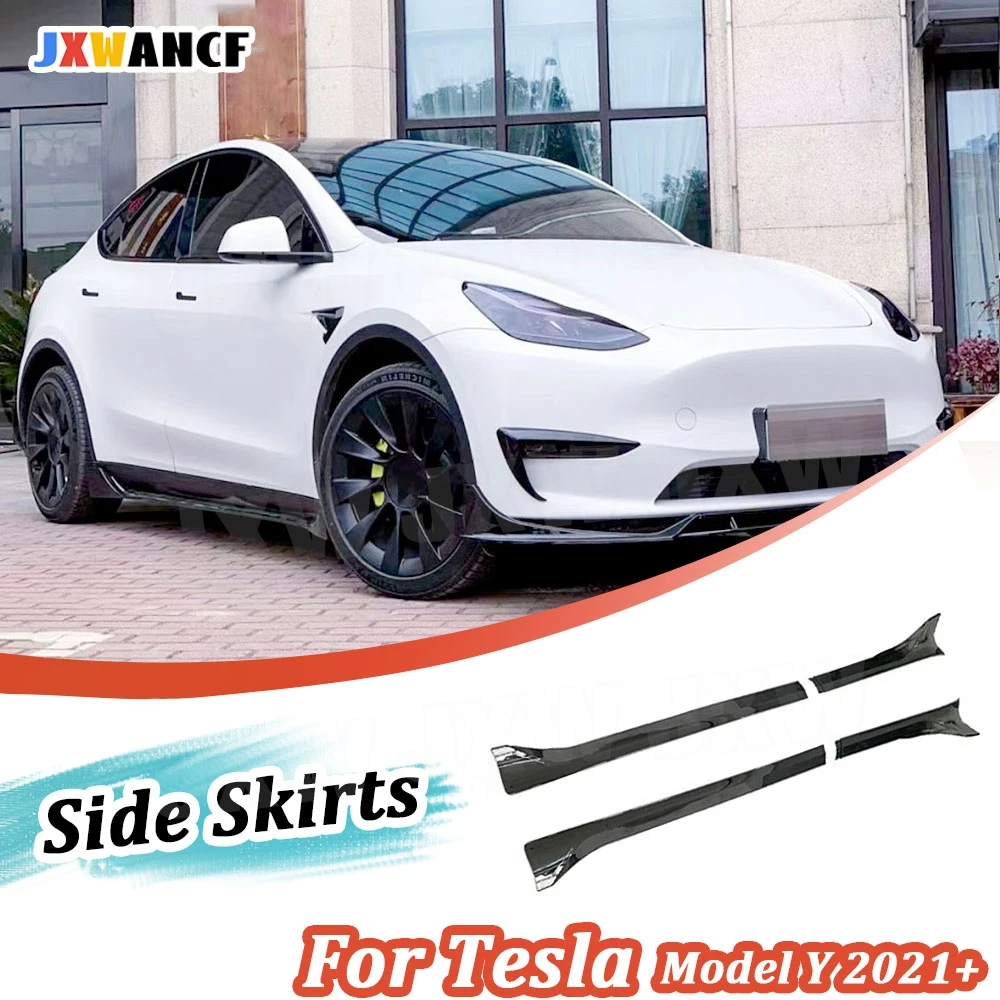 

JXWANCF 4 шт., боковые юбки из АБС-пластика/углеродного волокна, удлинитель для Tesla Model Y 2021+, панель тела, разделитель губ, фартуки с крылышками