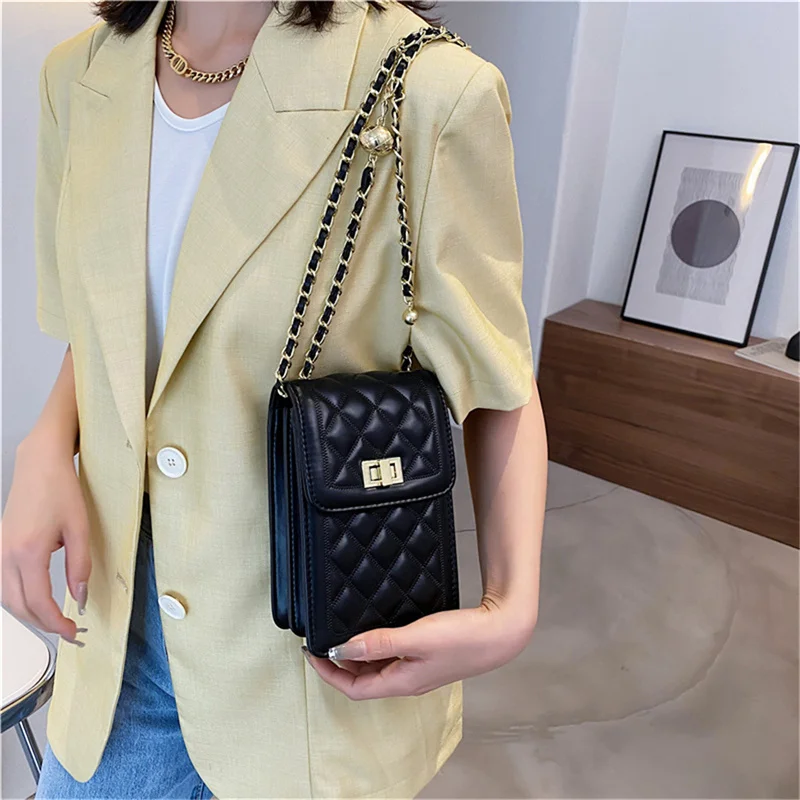 1pc Mobile Phone Bags Fashion Rhombus Chain Shoulder Cross Body Cellphone Sling Bag