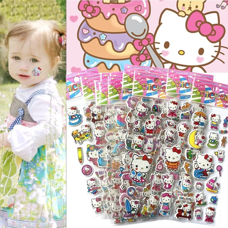 12 Stuks Hello Kitty Bubble Stickers Kawaii Driedimensionale 3d Sanrio Stickers Schattige Cartoon Geen Herhaling Kids Diy Speelgoed Sticker