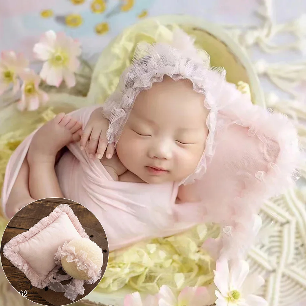 Accessoires de photographie pour nouveau-né, chapeaux d'oreiller en dentelle, accessoires de pose pour bébé fille et garçon, accessoires photo, 0-1 mois, 2 pièces par ensemble