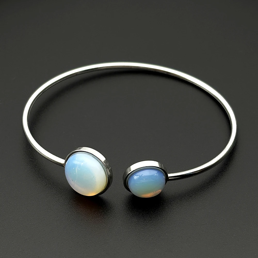 Minimalistischer Doppel-Tigerauge-Stein Offener Armreif für Damen, Edelstahl Natürliche Eleganz Damen-Armband Schmuck-Accessoire – Detail 6