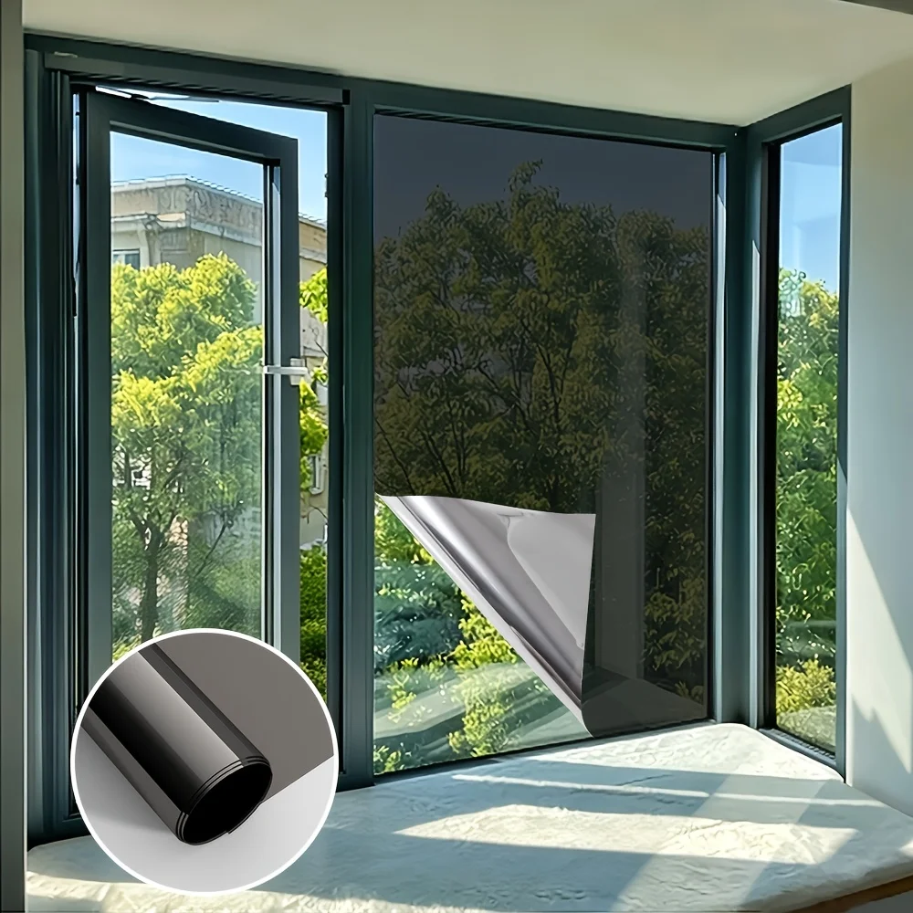 One Way Mirror Privacy Window Film Reflective Heat Control Static Cling No Glue Easy Install for Home Office Bedroom Glass