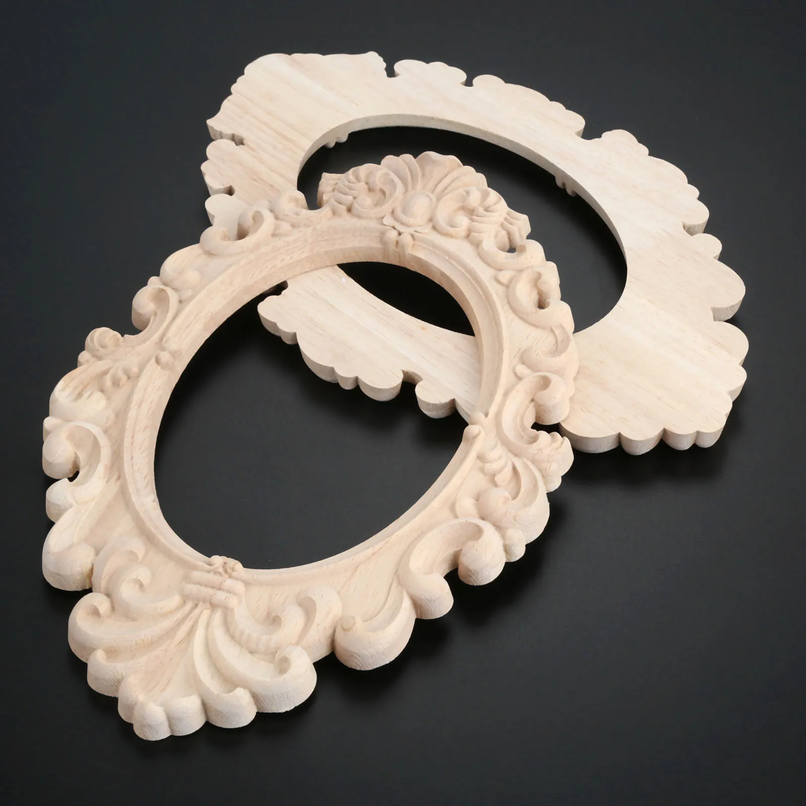 彫刻が施された楕円形の木製コーナーフレーム,家の家具の装飾,31x20cm,2ユニット