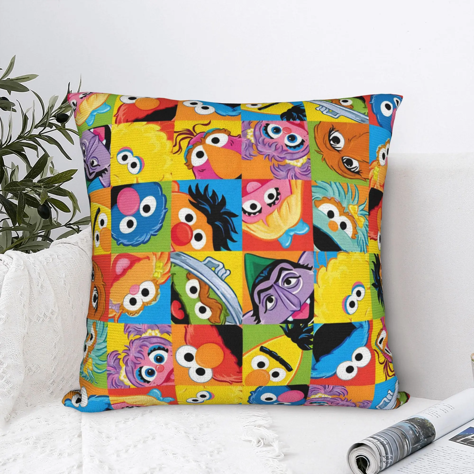 Sesames Streets Cartoon Square Pillow Cases Comedy Cushion Covers Creative Zippered Decorative Pillowcase for Home 45*45cm