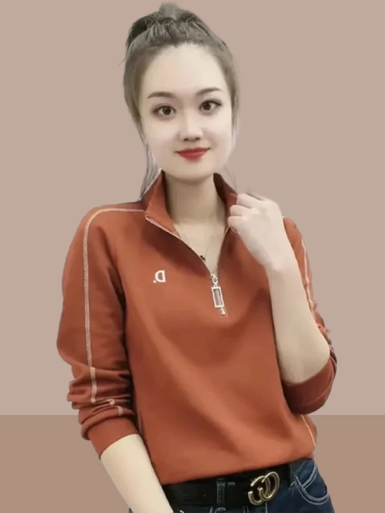 

Slimming Effect Half Zipper Casual Jacket for Middle-Aged Mothers Fashionable Sweatshirt Loose Fit Long Sleeve Korean Style