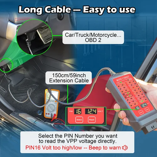 Imagen 2 del producto WOYO OBD2 diagnosis herramientas para coche multimarca, probador de voltaje Digital de 16 Pines, caja de ruptura OBD con cable de extensión OBDII de 29,5 inch/59 inch, CTB007 CAN herramientas taller mecánico automotri