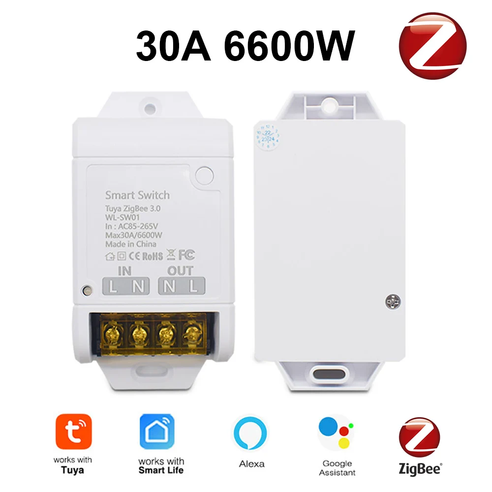 

ZIGBEE Tuya умный выключатель 20A 30A 6000W высокой мощности релейный модуль домашней автоматизации DIY APP пульт дистанционного управления работа с шлюзом Alexa