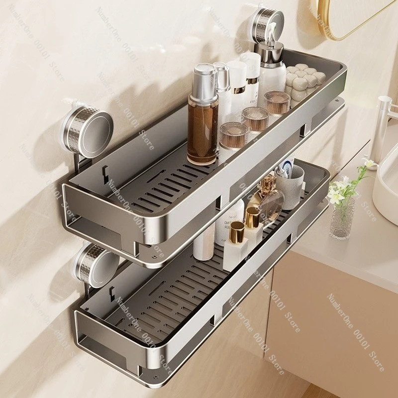 Strong Suction Cup Bathroom Rack No Punching Multi Functional Storage for Toilet Washstand Quick Drain Holder