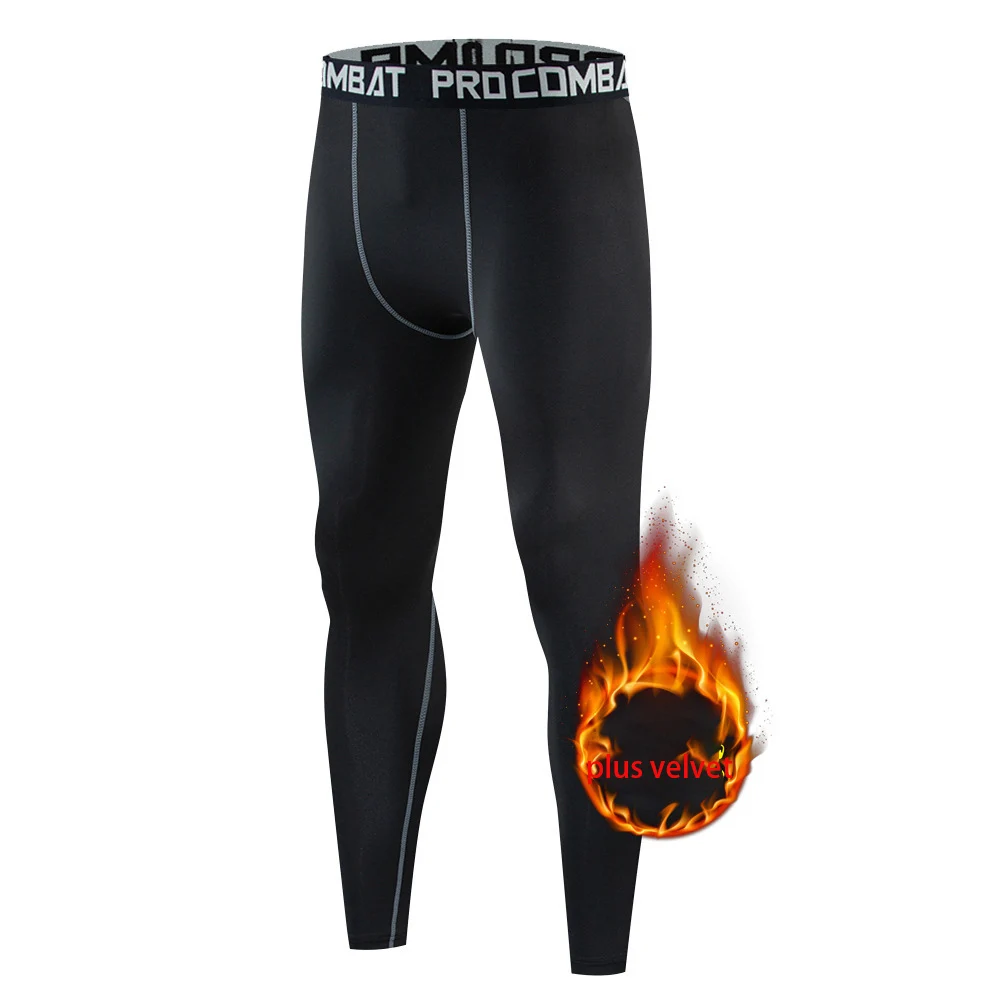 Gym Fitness Long Pants Men's Training Leggings Autumn Winter Plus Velvet Sports Running Quick-Drying Compression Tight Trousers