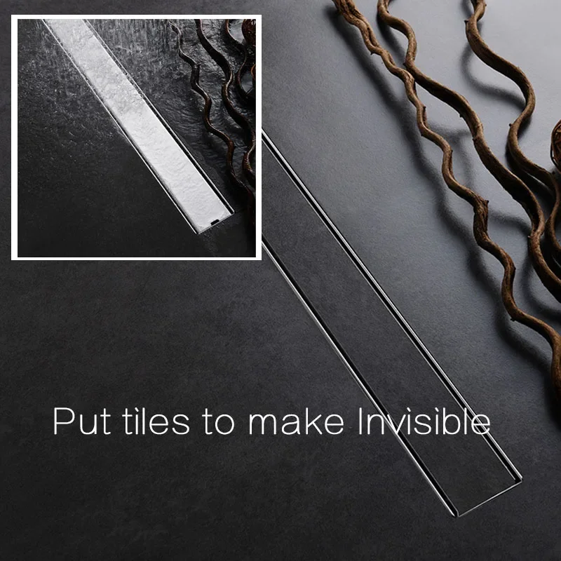 Siphon de Sol de Douche Invisible, Acier Inoxydable Brossé, Rectangle Dépistolet ant, 60cm de Longueur