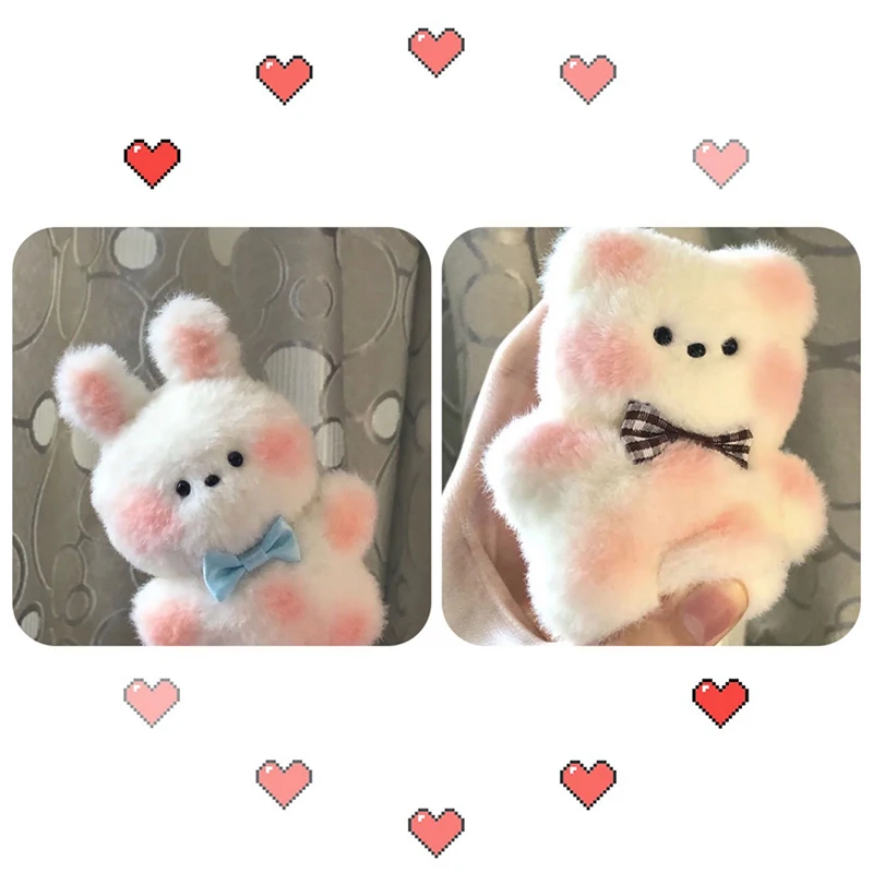 Cartoon Cute Bear Bunny Plush Doll Keychain Fun Lovely Blush Animal Children Bag Decoration Pendant Couple Hanging Girls Gift