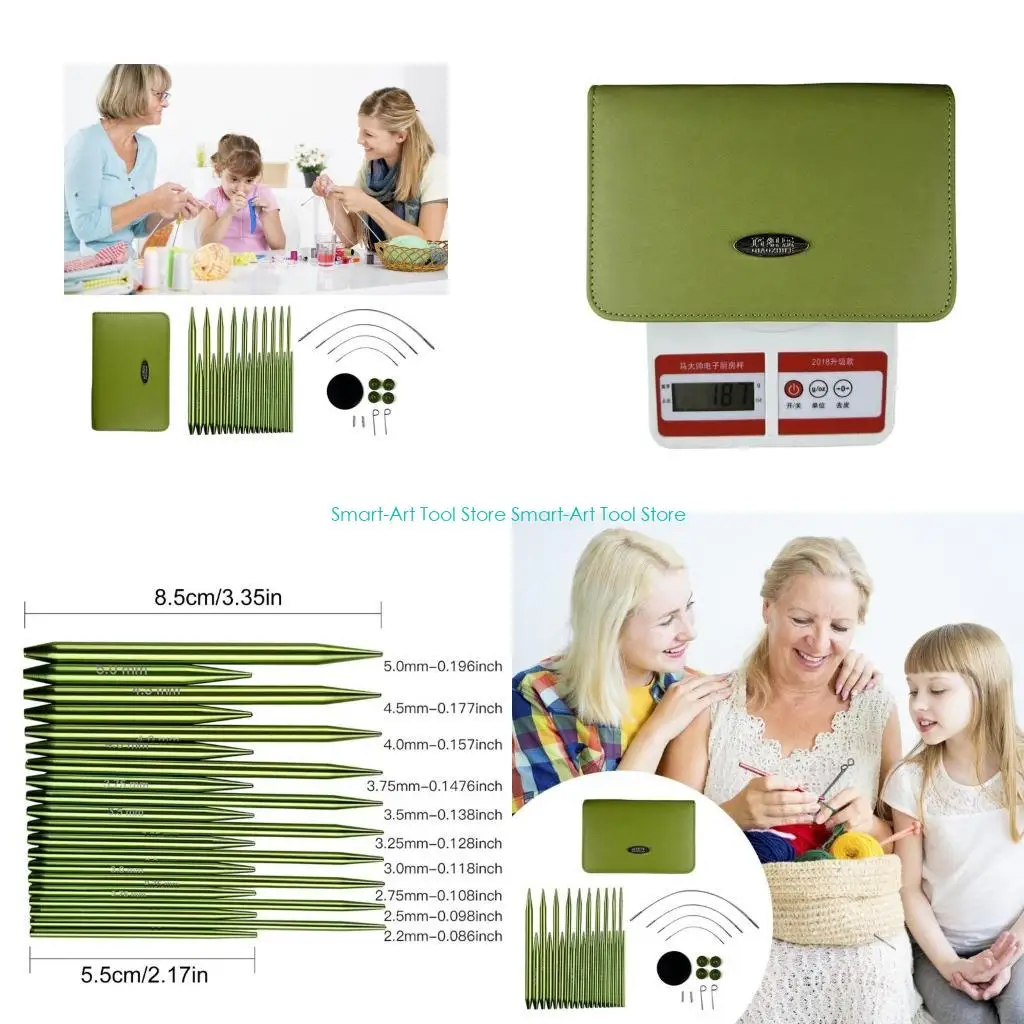 

E1PB 10Pairs Aluminum Circular Knitting Needle Set with Zippered Case Aluminum Interchangeable Knitting Needle 2.2mm-5.0mm