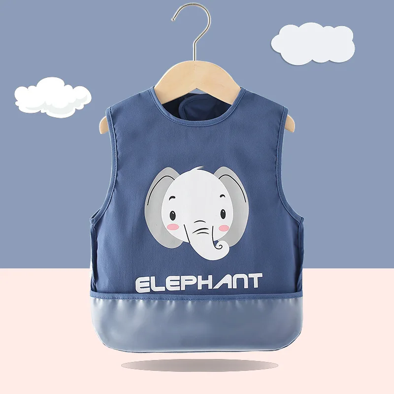 Baby Eating Bibs Aprons Waterproof Cartoon Lion Elepant Sleeveless Kids Kindergartens Eatting Clothes