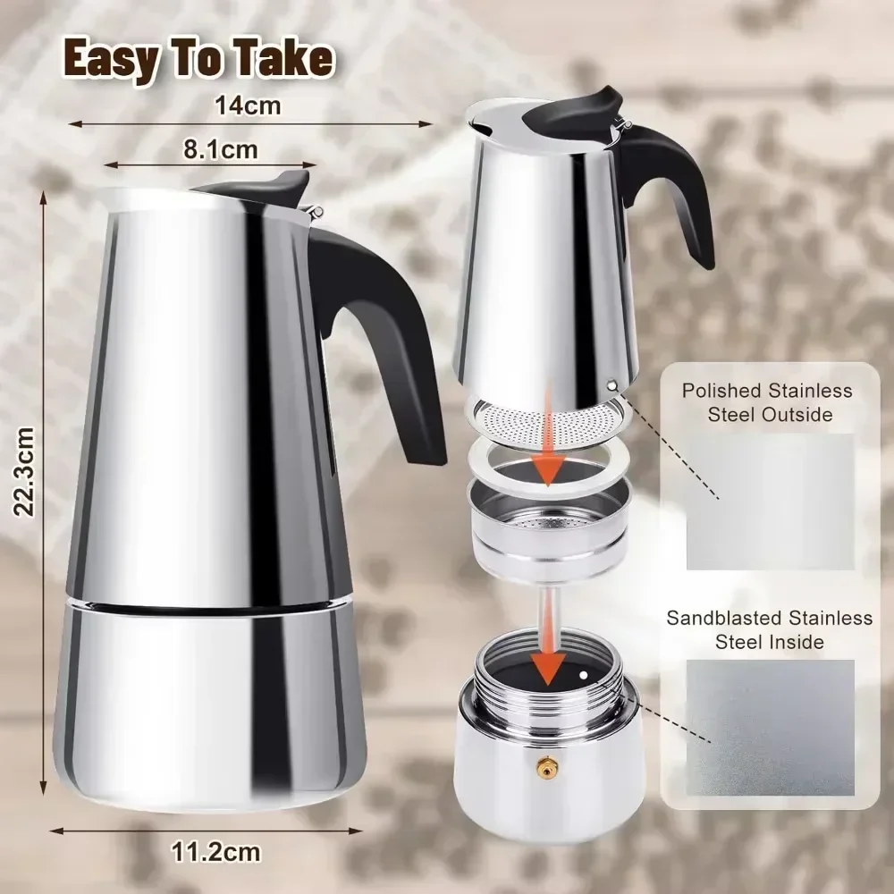 

Кофеварка Moka Pot 50 мл-600 мл из нержавеющей стали, перколятор для кафе, итальянская кофемашина, подходит для индукционных плит, посуда для кофе