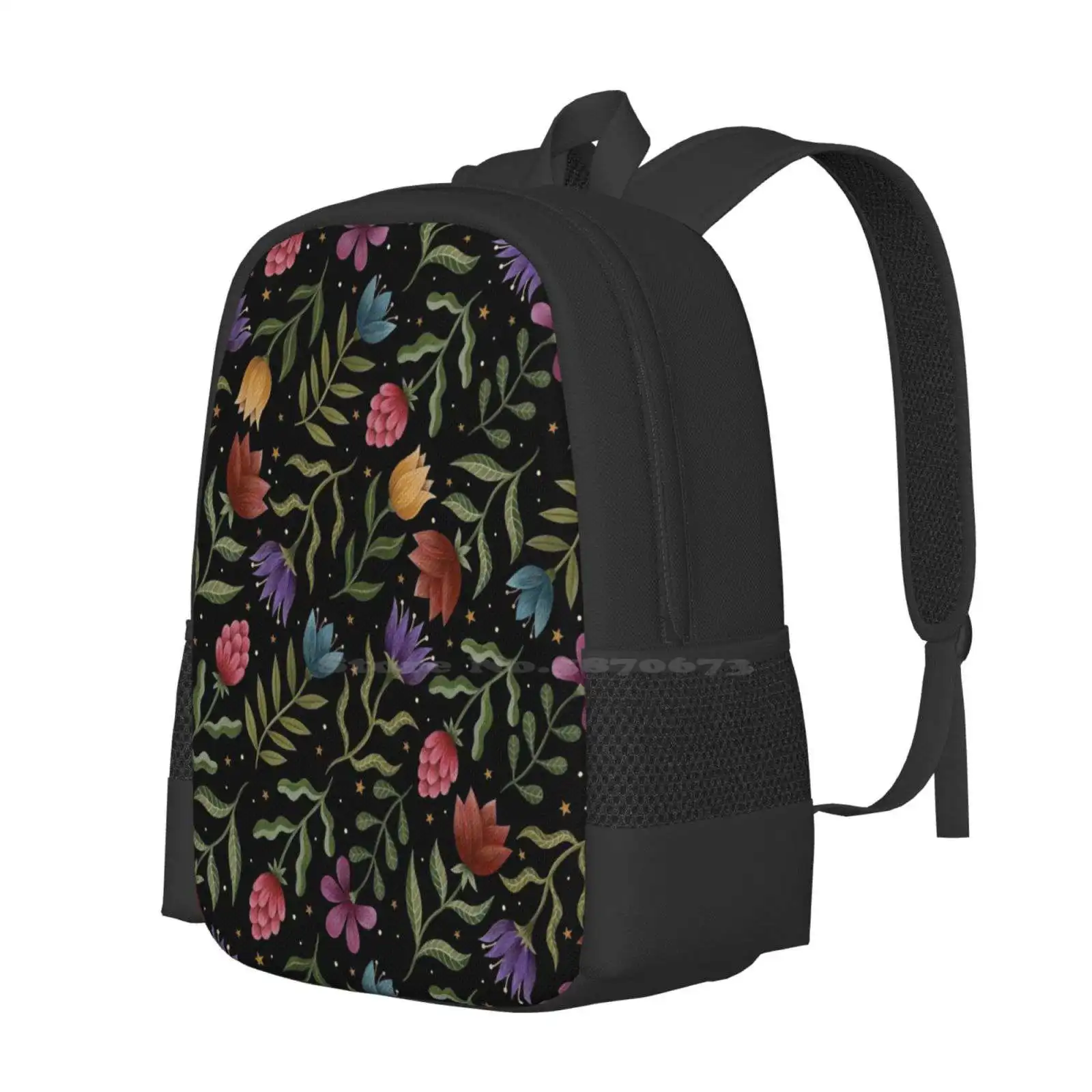 Summer Night Garden School Bags Travel Laptop Backpack Gouache Flowers Floral Blossom Bloom Garden Plants Botanic Summer