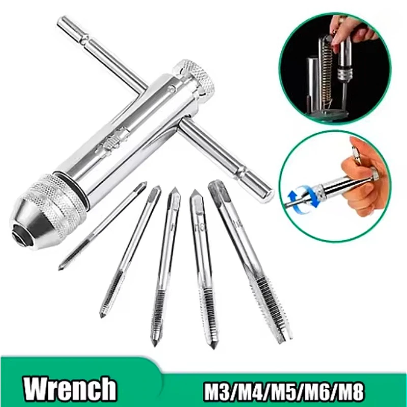 

New Machinist Tool Thread Metric Plug Adjustable Wrench M3-M8 Machine Screw Ratchet Tap Holder Wrench Silver