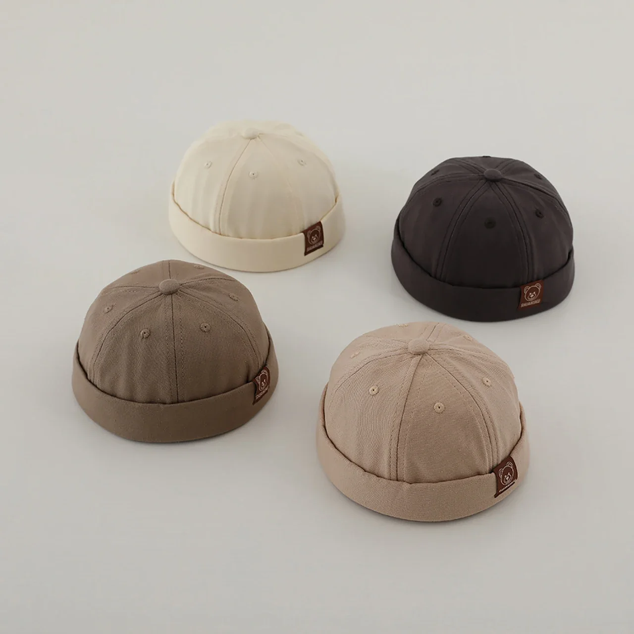 

Cute Cartoon Baby Docker Cap Solid Color Boys Girls Brimless Hat Adjustable Drawstring Children Hip Hop Melon Cap Beanies