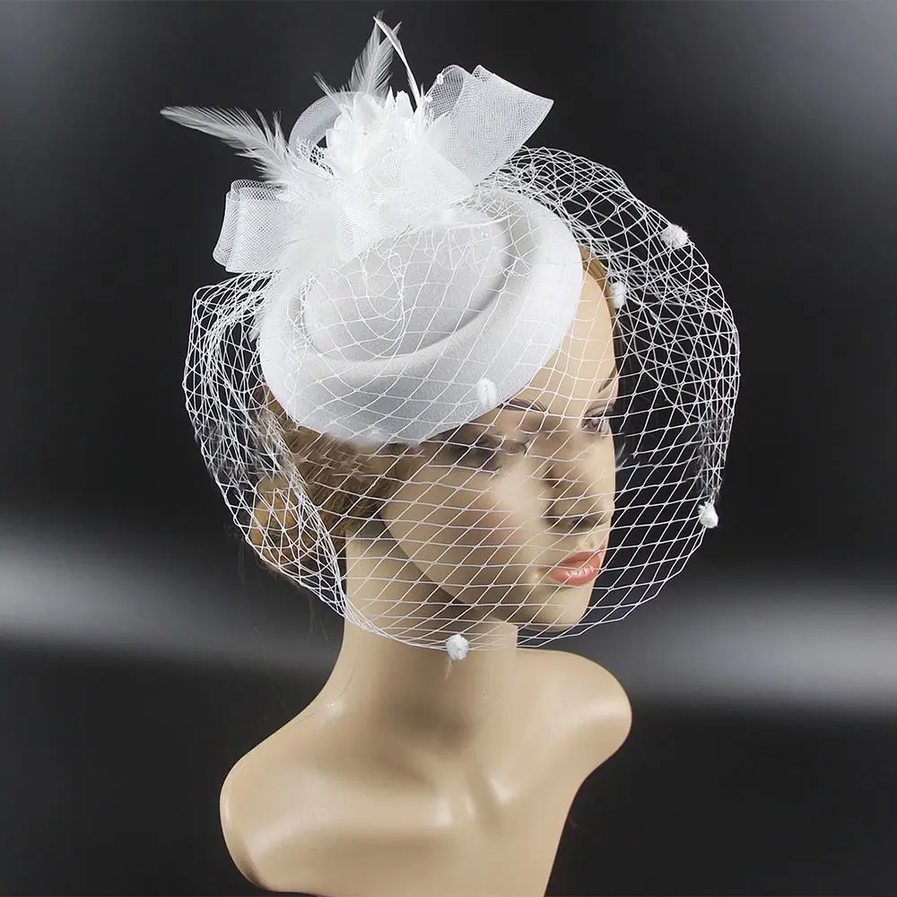العروس أغطية الرأس الرجعية شبكة أعلى قبعة ريشة الشعر التبعي جوكي نادي أعلى قبعة أغطية الرأس
