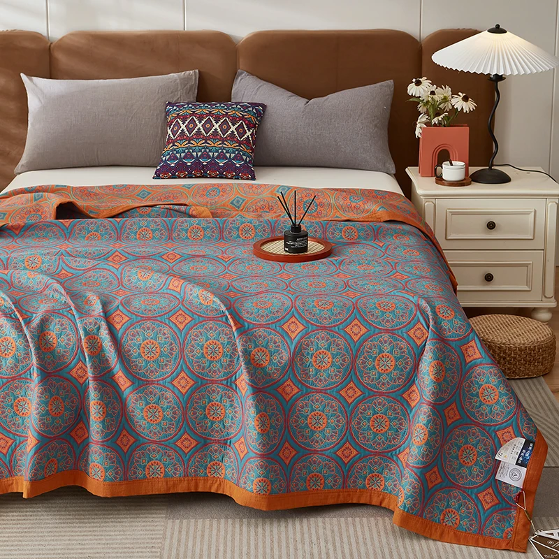 1 piece of gingko leaf cotton double-sided cotton summer quilt with cotton light washable machine washable cover blanket lunch b
