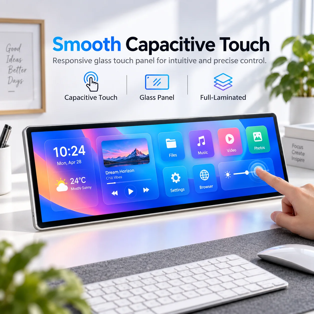 LESOWN 14.5 Inch Travel Touch Monitor 16:4 Ultrawide Screen Driverless Portable Display with Speakers for Business