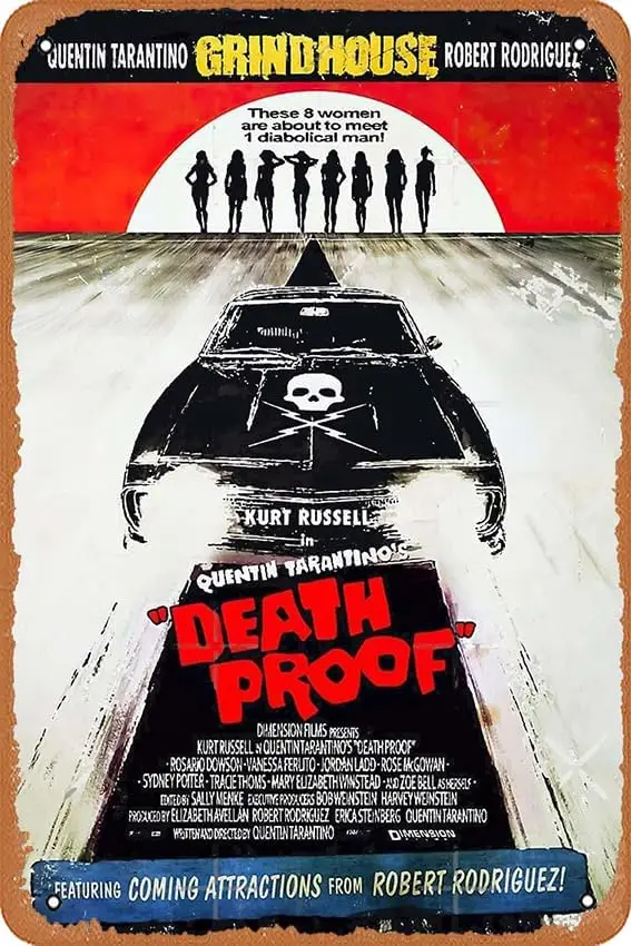 muecddoa Death Proof Movie Poster Poster Metal Tin Sign ; Vintage Retro Man Cave Wall Decor.