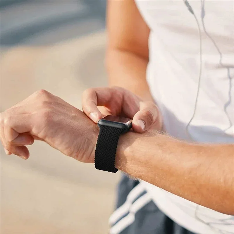 Tali Solo Kepang untuk Tali Jam Tangan Apple 49Mm 45Mm 44Mm 42Mm 41Mm 40Mm Gelang Nilon Correa IWatch Seri 9 7 SE 6 8 5 Ultra 4 3