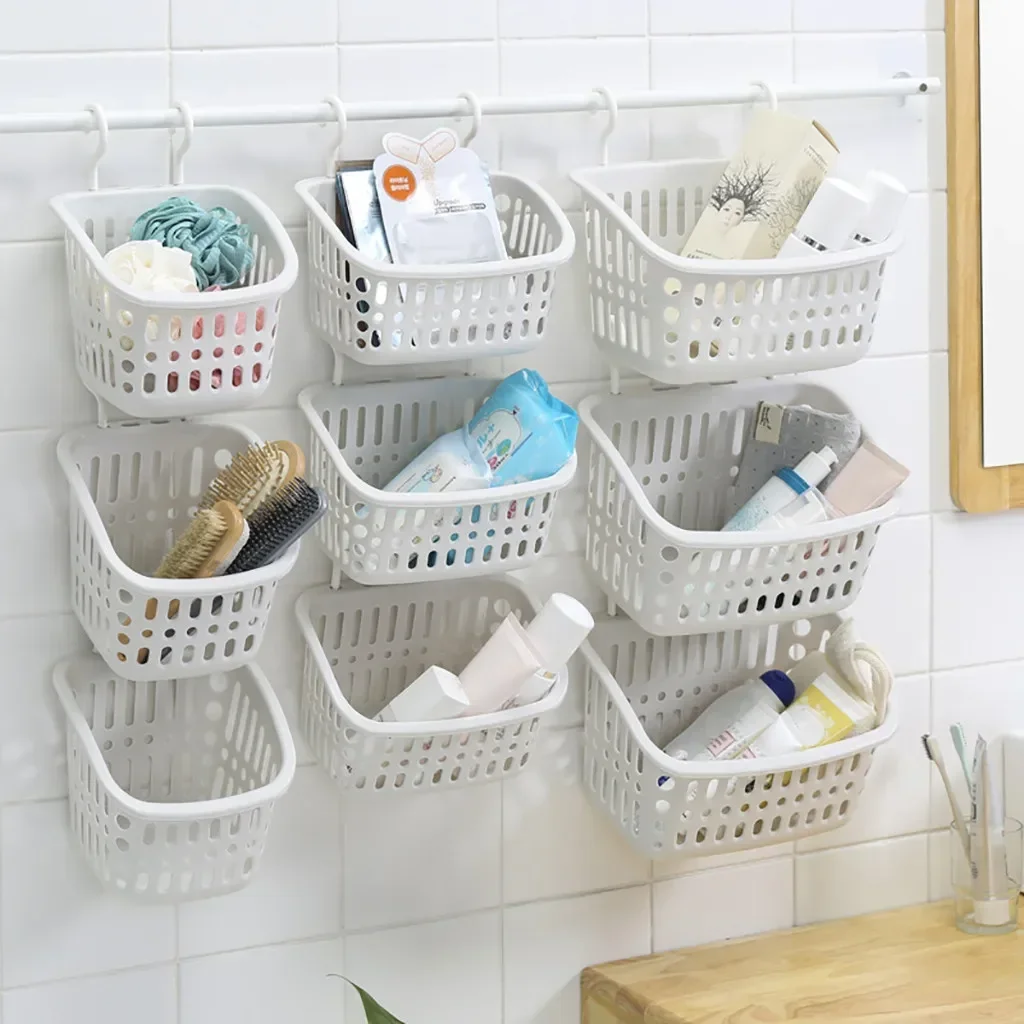 Plastic Home Storage Basket Hanging Shower Basket With Hook For Bathroom Storage Holder Kitchen Hook Basket Storage Organizer