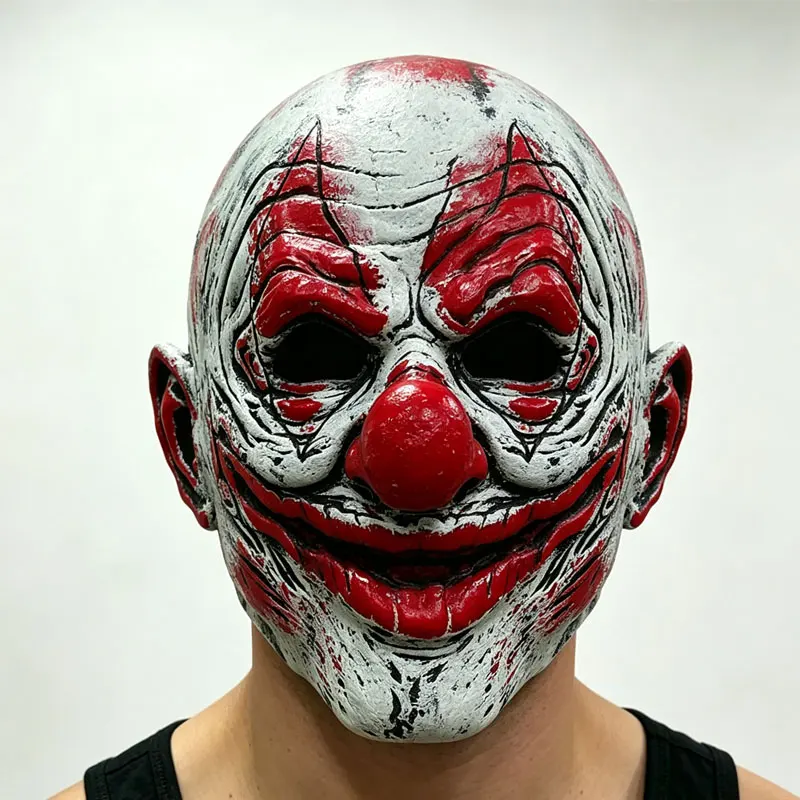 Máscara de látex de payaso para burlas de terror para adultos, máscara de payaso con nariz roja y textura de grietas sangrientas de estilo retro, cubre cabeza completo, accesorio de cosplay aterrador, Hal