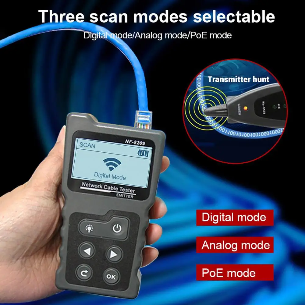 

Wire Checker LCD Display NF-8209 Measure Length Lan Cable POE Cat5 Cat6 Lan Test Network Tool Scan Cable Wiremap Tester