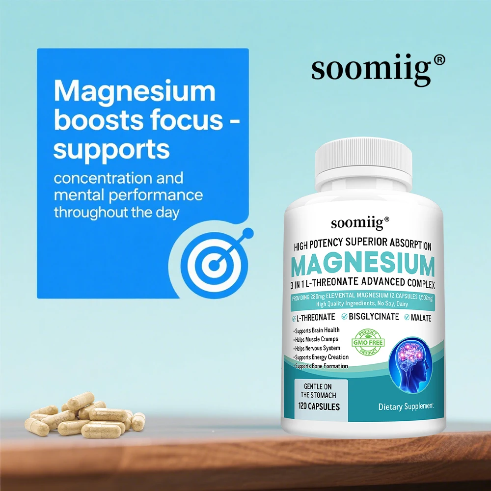 3 في 1 - ثريونات المغنيسيوم L، الجليسينات، مالات، صحة الدماغ، دعم النوم، مناعة معززة، عملية التمثيل الغذائي في الطاقة