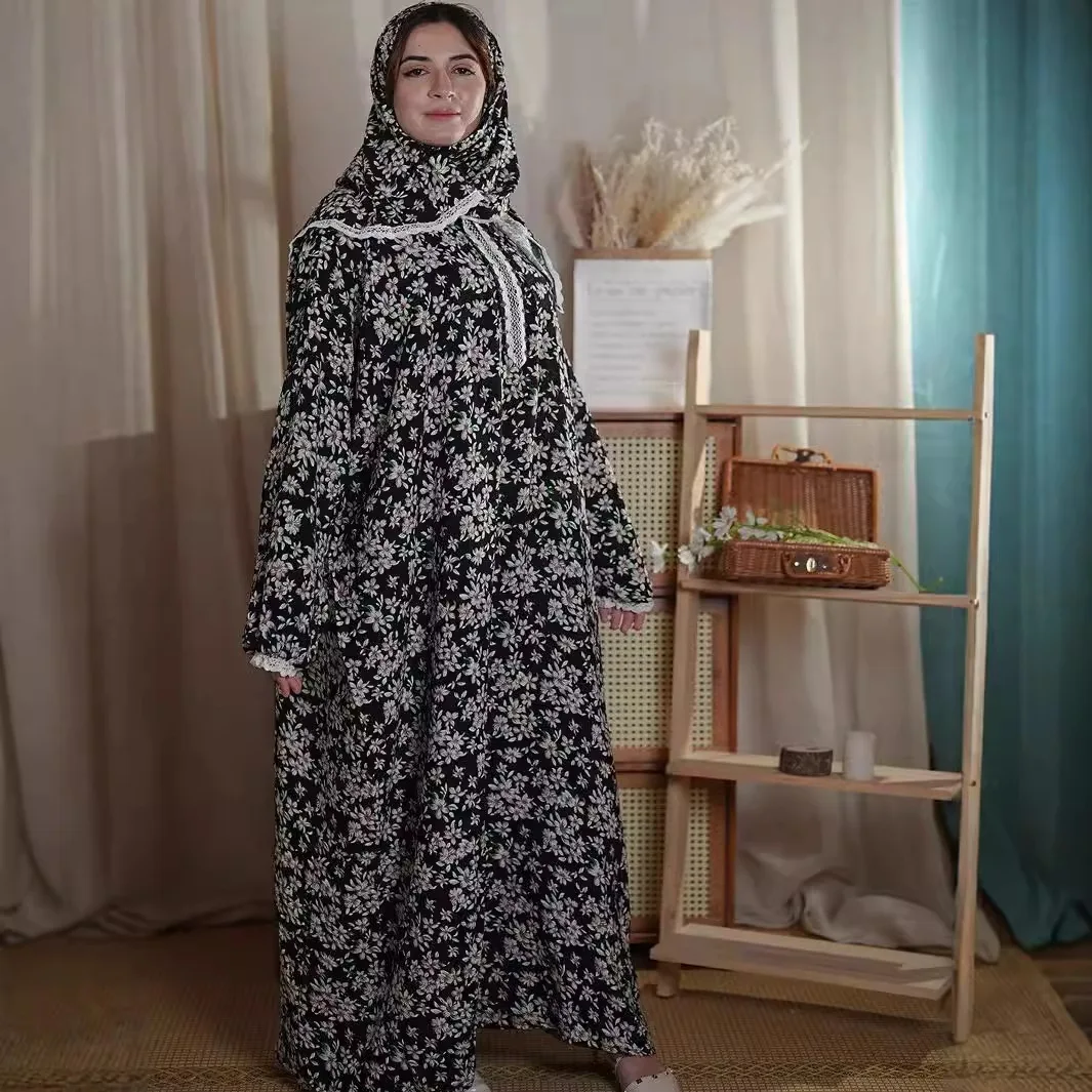 

Мусульманские женские платья с молитвенным принтом 2025, шарф, цельный Ид, Рамадан, Vestidos, Марокко, кафтан, Дубай, Джалабия, арабские абайи, длинный халат