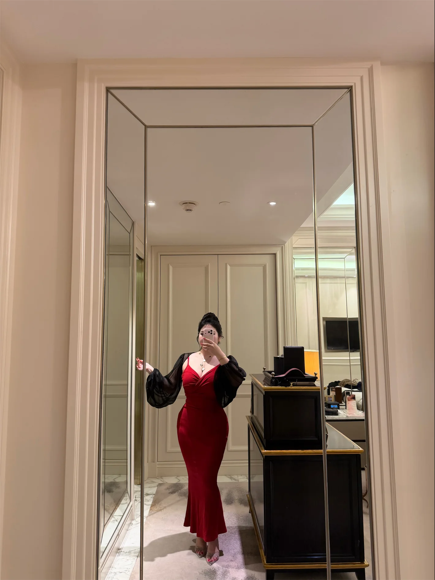 

plus Size Women's V-Neck Maxi Dress with Belt Slimming Strap Cotton Blend Elastic Fabric Spring Summer Elegant Style Long Sleeve