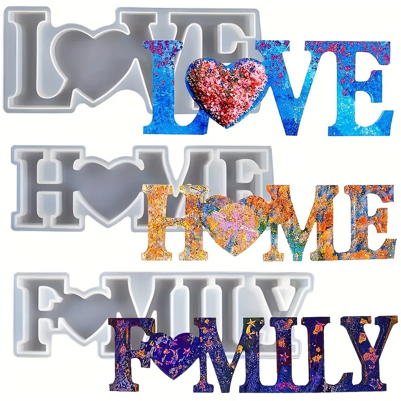 3Pcs Heart Slogan Silicone Resin Molds, DIY Sign UV Epoxy Casting Mold for Desk Wall Decor Valentine Crafts