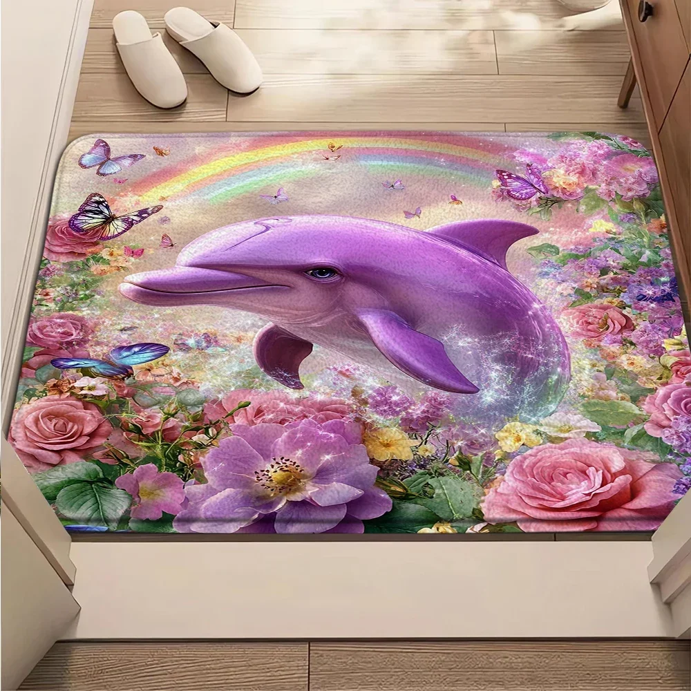 Dolphin Bath Mats Bathroom Non Slip Rugs Floor Door Mat Ocean Animal Underwater World Doormat Flannel Carpet Home Bathtub Decor