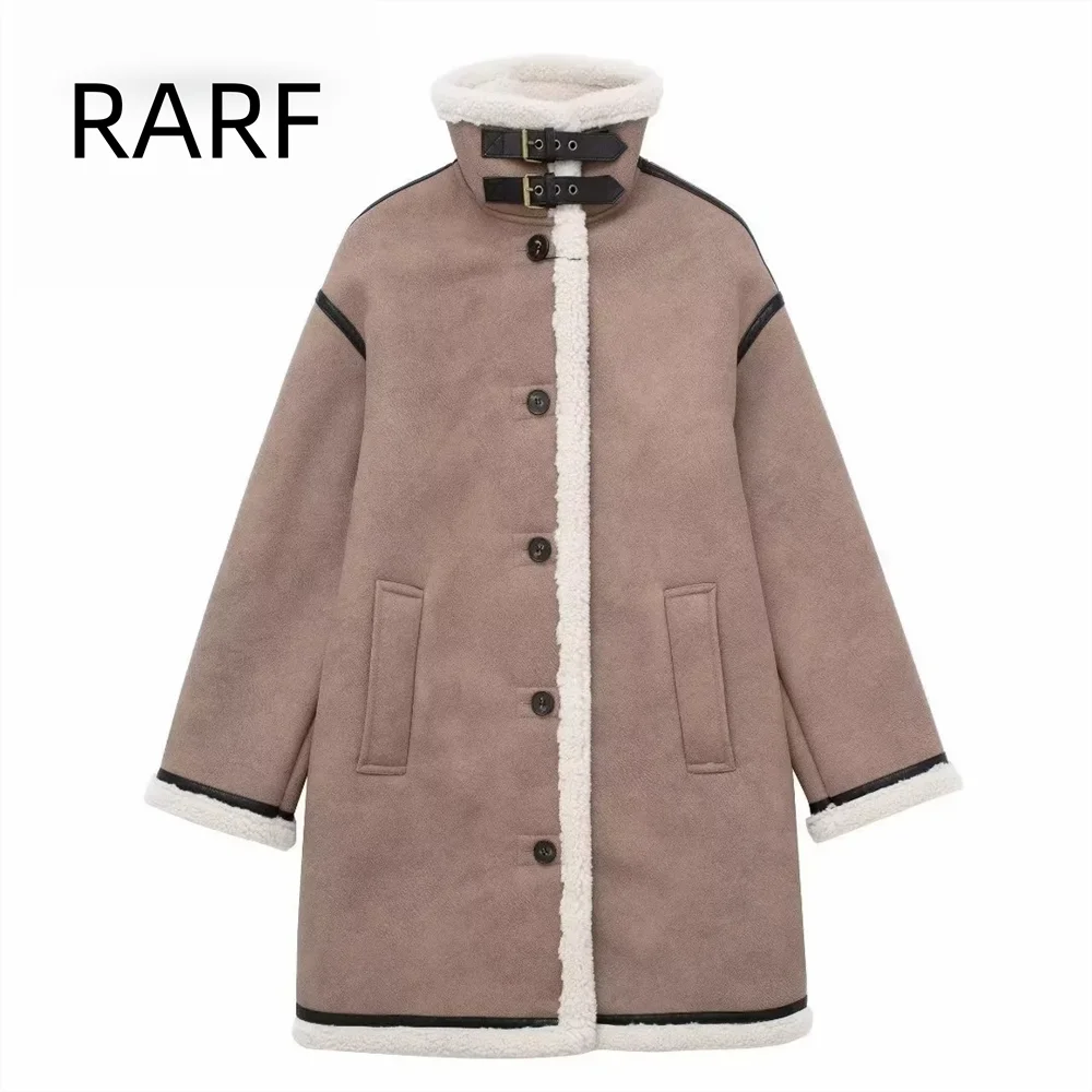 Fur and fur integrated medium long coat with thick velvet for winter women's temperament cotton coat windbreaker jacket