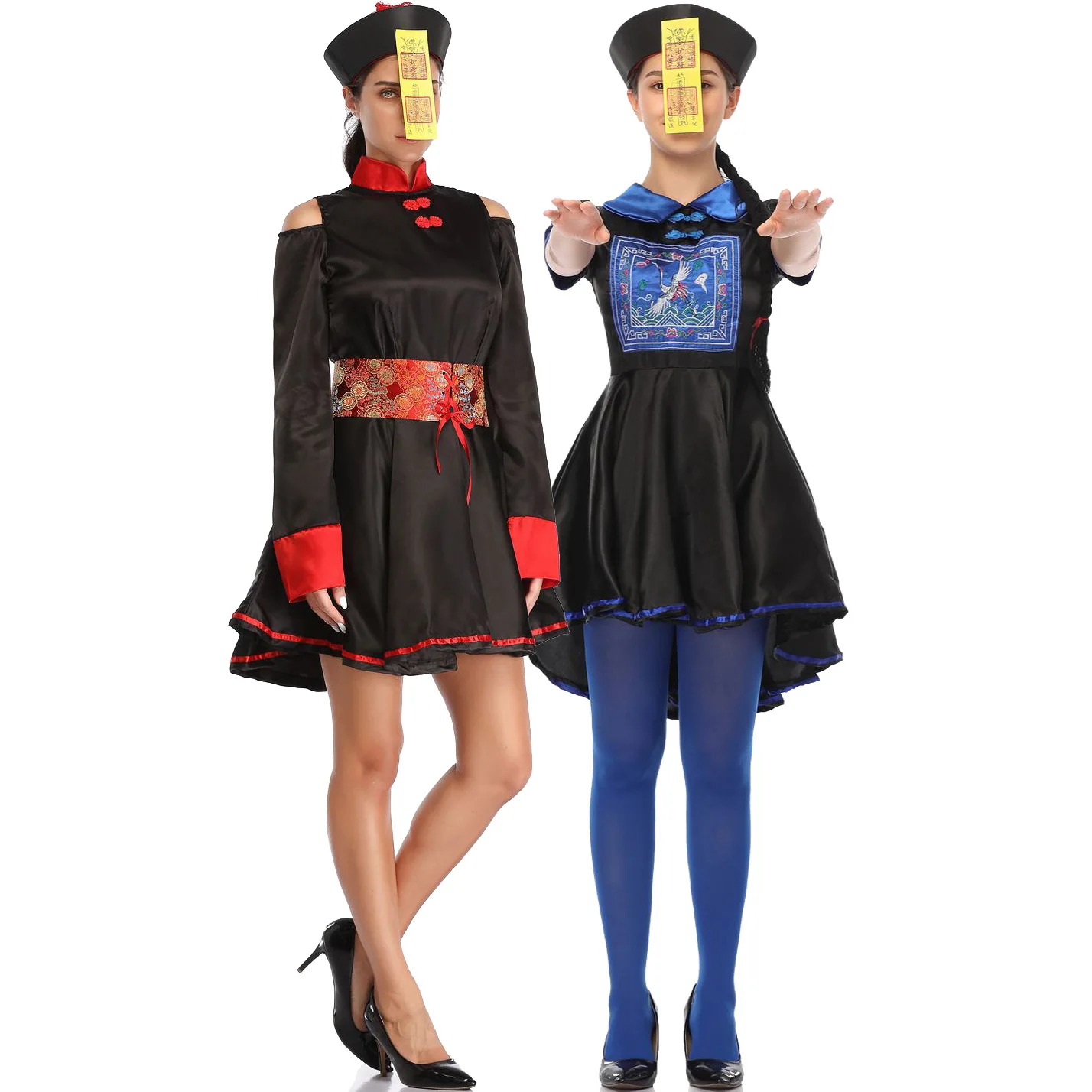 

MXL Halloween Women's Zombie Costume Cosplay Qing Dynasty Huangshan Taoist Terror Ghost Clothes Death God Suit Ethnic Stage Wear