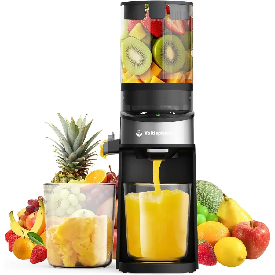 

Соковыжималка холодного отжима 400 Вт с широким загрузочным отверстием 4,9 дюйма для целых фруктов и овощей, серебристо-серая, с технологией Slow Masticating и улучшенной системой T