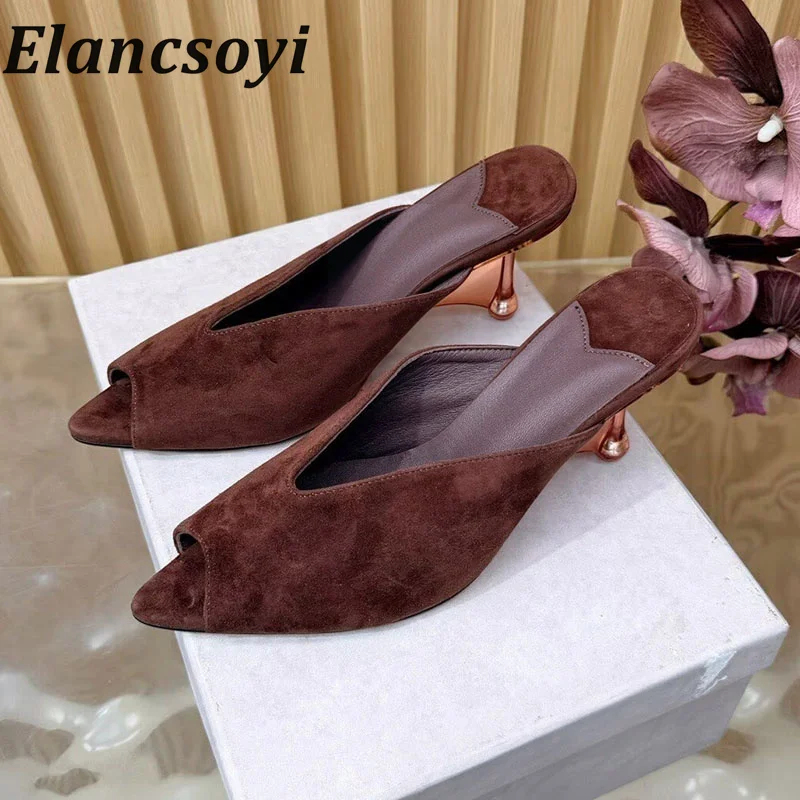 Slippers Women's Open Toed Suede Slope Heel Sandals with Fish Mouth Office Commuter High Heel Slippers Summer Party Dress Shoes view 3