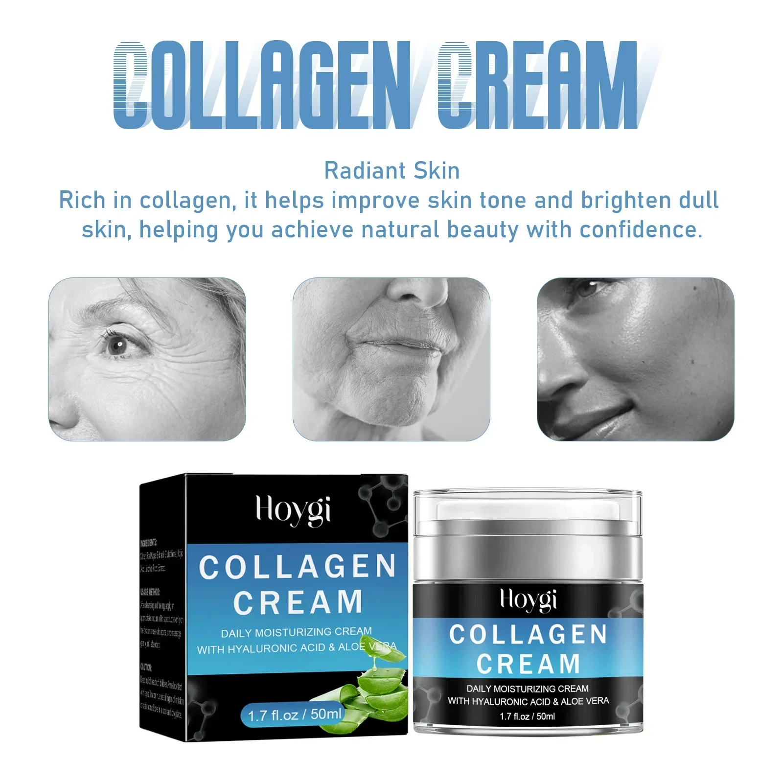 50ml Hoygi Collagen Cream Fading Wrinkle Firming Skin Moisture Replenishment Moisturizing Tender Anti-Aging Whitening Cream