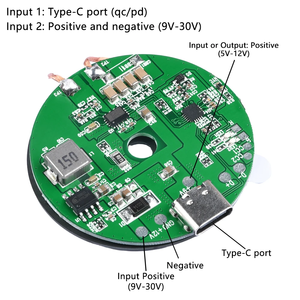 

20W High Power Type-C for QI Wireless Fast Charger Transmitter Module 5V 9V 12V QC PD Input 5W 10W 15W 20W Output Spacer 0-10MM