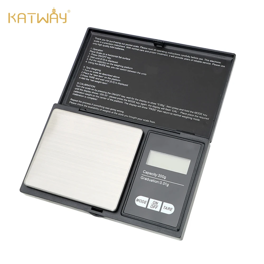 

KATWAY Precise Jewelry Kitchen Weighing Backlit Pocket Electric Scale, High Accuracy 200G-0.01G LCD Digital Mini Scale HH-AA93