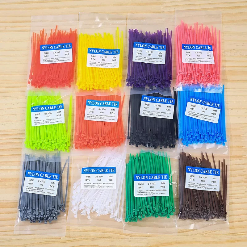 100pc/lot 100/150/200mm Colorful Self-Locking Nylon Cable Ties Plastic Zip Ties Wire Binding Wrap Straps for DIY Cable Organiser