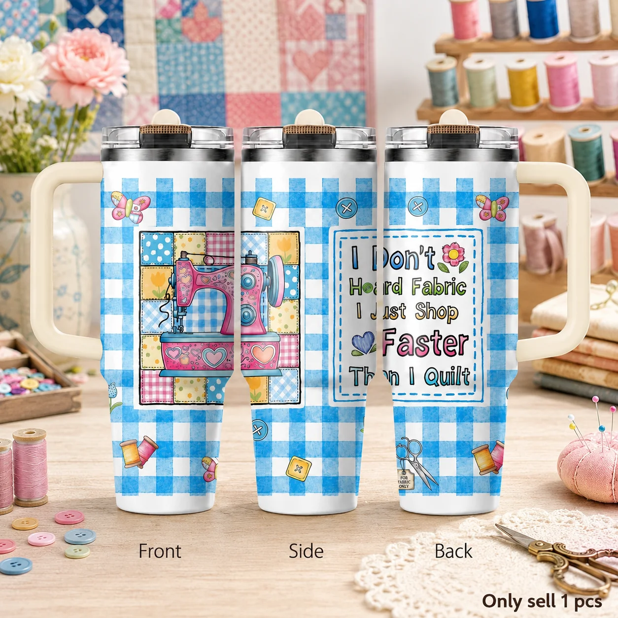 Shop Faster Than I Quilt Vacuum Flasks 40oz 3rd Gen Vacuum Insulated Stainless Steel Tumbler Cup With Handle Straw Lid For Gifts