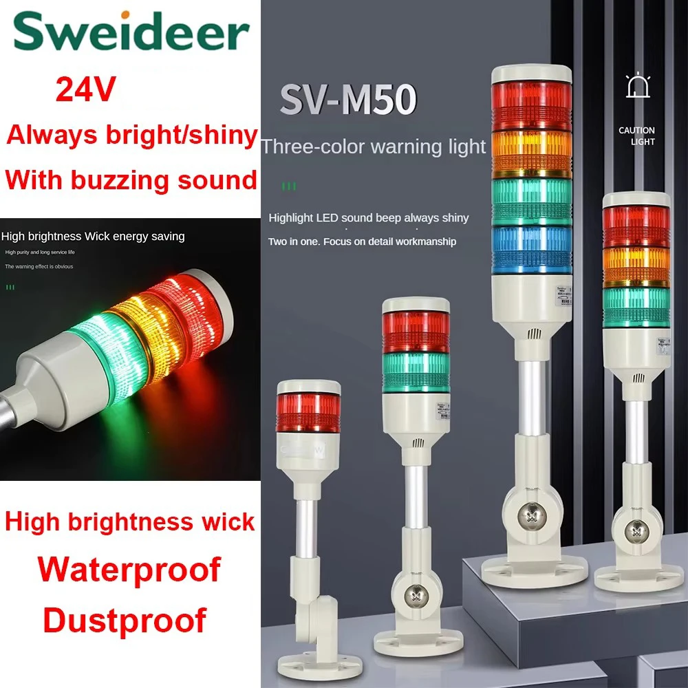 LED Warning Light with Buzzer 24V 1/2/3/4/5 Layers Steady Flashing Light Tower Alarm Indicator Alert Lamp for Trunk Machine