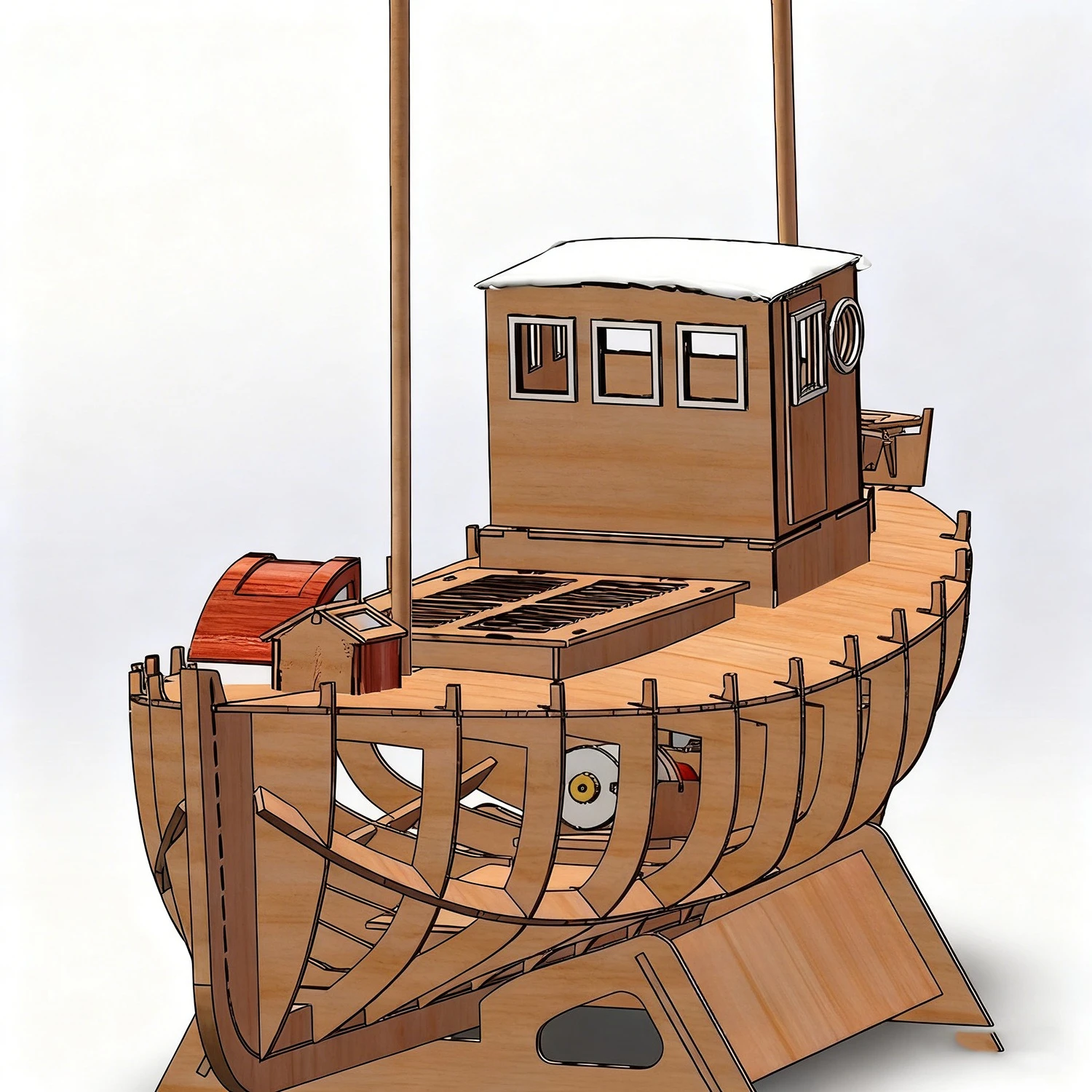 RC Ships 58cm Scottish Remote Control Fishing Boat Wooden Structure RCschiffe Model Kit ShipToy Fishing Boat Model