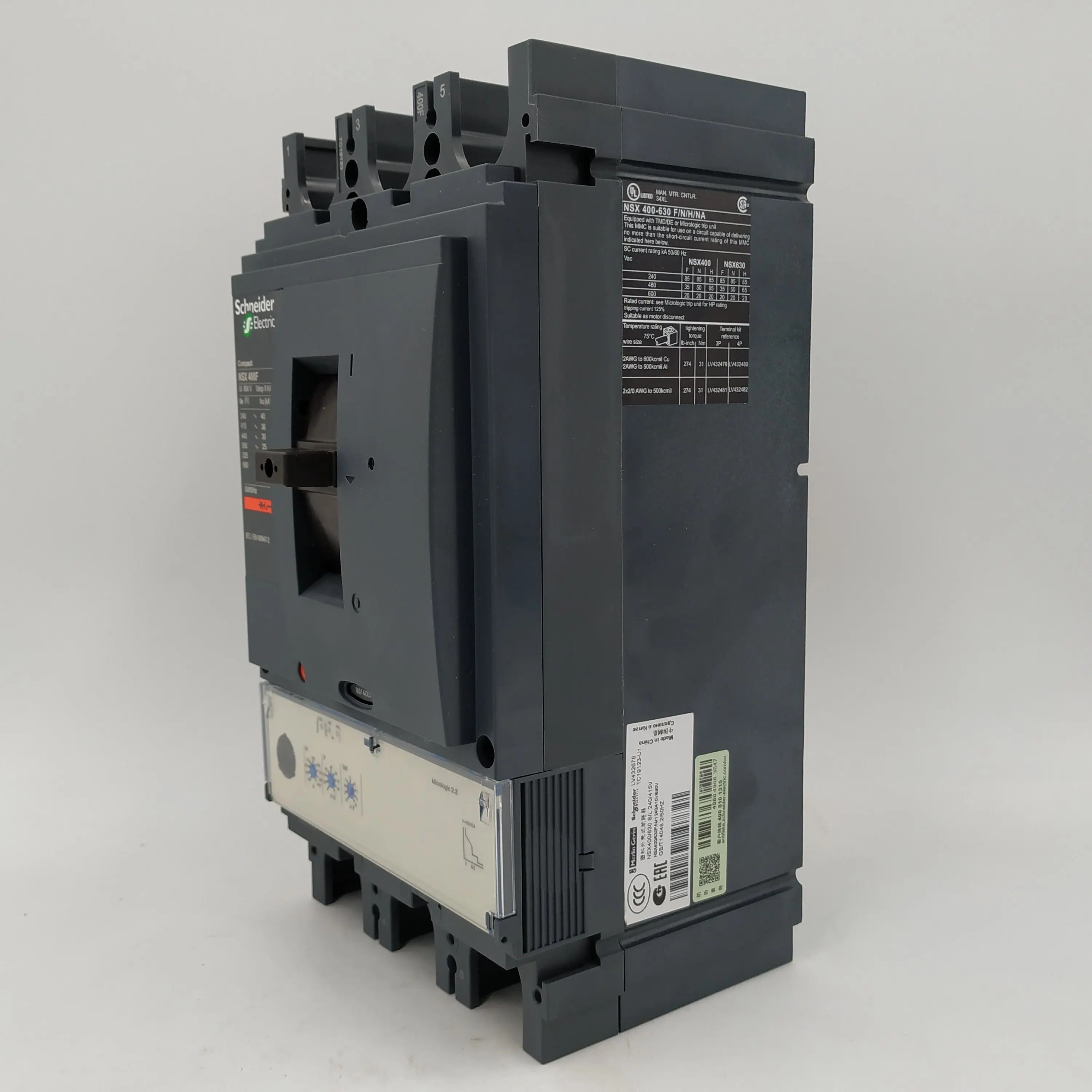 Compact Circuit breaker  NSX400/630F  MCCB  NSX400F - Micrologic 2.3 - 400 A - 3 poles 3d   LV432676