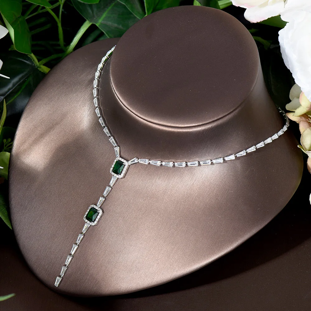 HIBRIDE الساخن بيع 2 قطعة مكعب سلسلة مرصعة بحجر الزركون و طقم أقراط تصميم مربع النساء Brilda مجوهرات الزفاف اكسسوارات N-246 #5